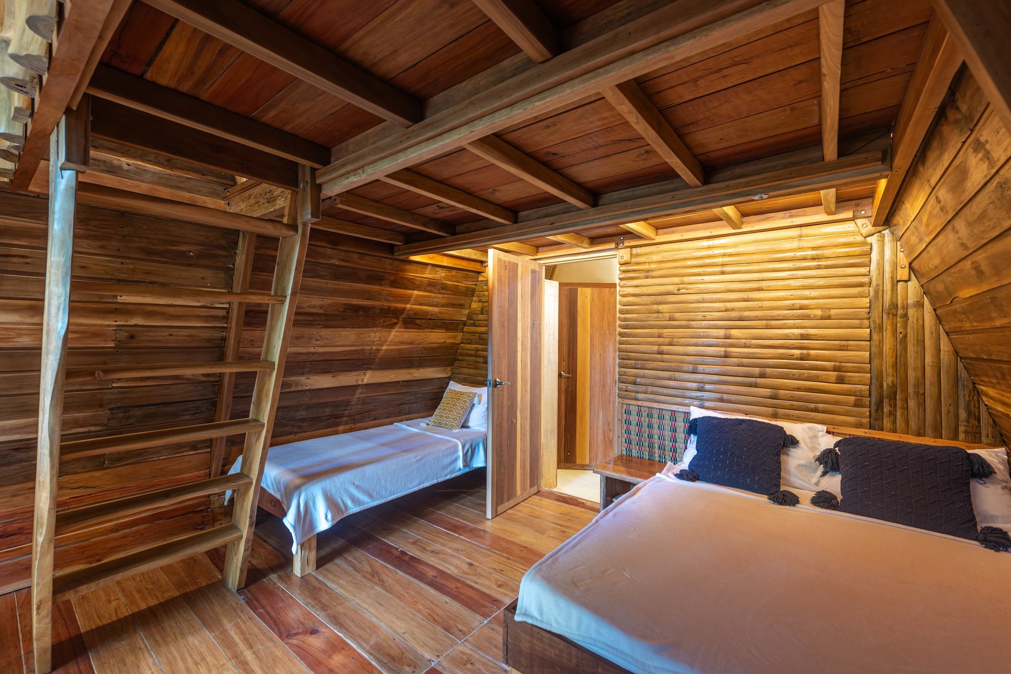 The A-Frame — beds and loft ladder